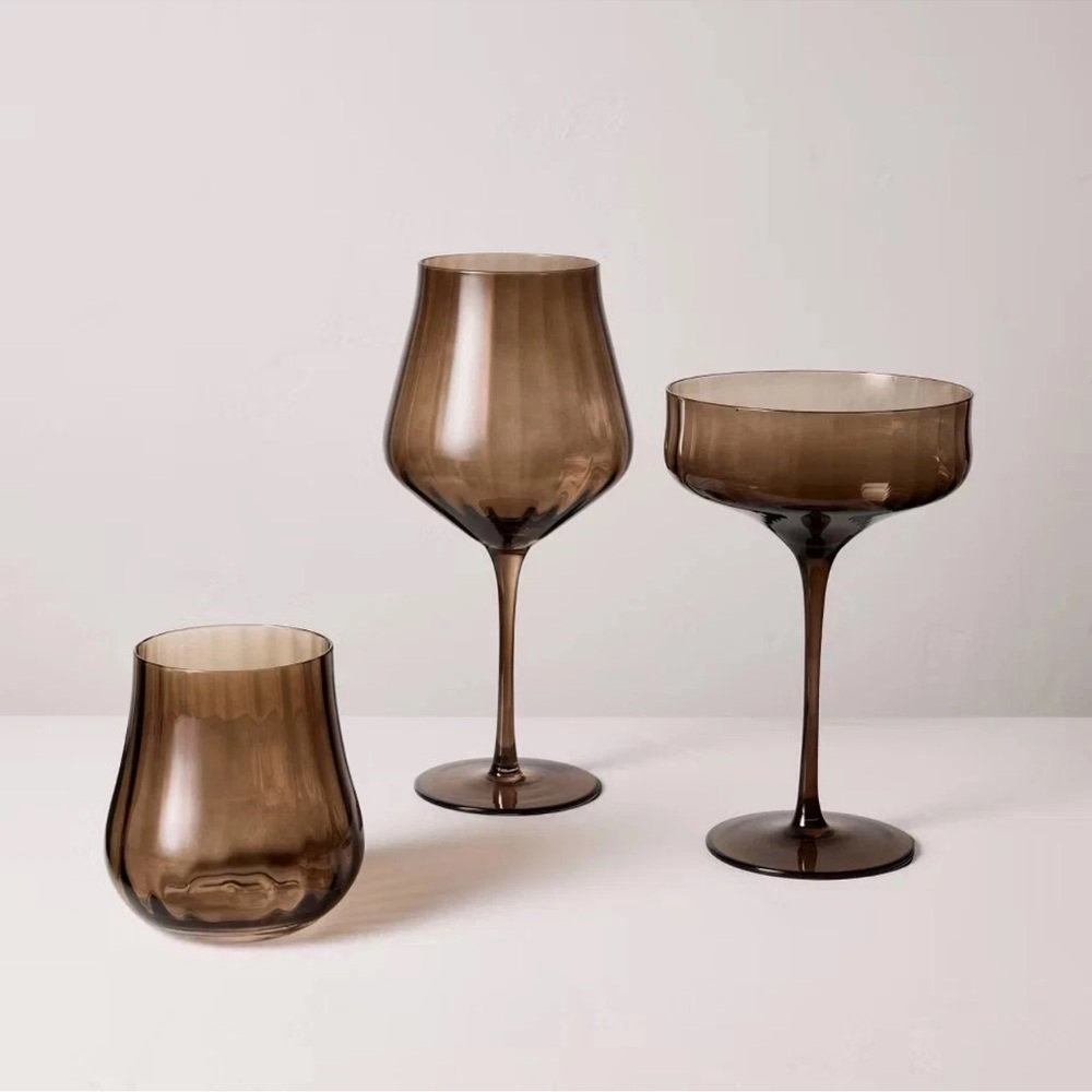 **Set of 4** Hearth & Hand Stemless Wine 14oz Short Water Glasses Brown NEW - Picture 4 of 5